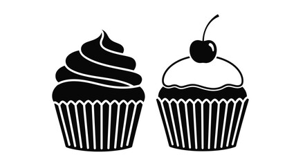 Two delicious cupcakes in black and white a striking silhouette
