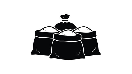 A collection of stacked grain sacks presented in dark silhouette