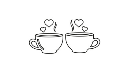 Two cups of coffee with hearts a simple line art silhouette