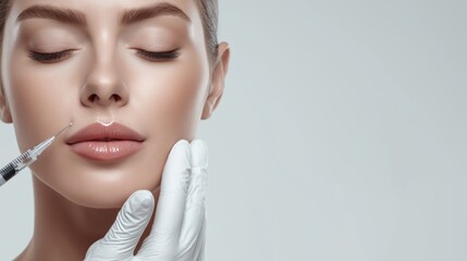 Woman receiving cosmetic injection represents aesthetic medicine, skincare treatment, beauty clinic services. Image supports medical aesthetics marketing, dermatology clinics, cosmetic procedure