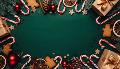 background Natal dengan ruang copy space bersih berlatar hijau pekat