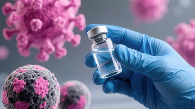 A vaccine viru vial syringe glove laboratory medical science research immunization scene with sterile vial vaccine viru pandemic laboratory medical syringe research science health protection immun