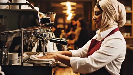 Premium café ambiance with warm professional vibe