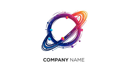 Abstract Colorful Planet Logo Design with Brush Strokes and Spheres.
