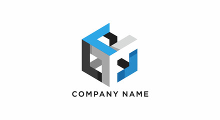 Abstract Cube Logo Design with Interlocking Geometric Shapes and Company Name.