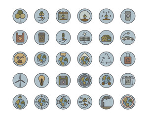 world environment  line green color icon set. Editable stroke. Vector illustration ,tree, nature, sustainability, world, save water, deforestation, global warming,