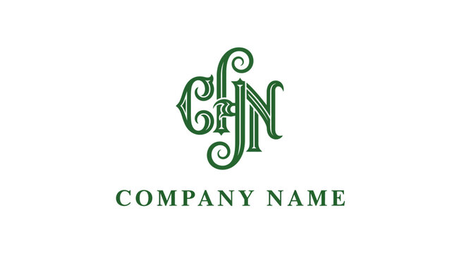 Elegant Green Monogram Logo Design with Intertwined Letters and Company Name.