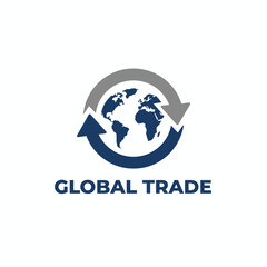 World Map Globe Circular Arrows Logo