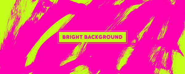 Punk neon colored background with dynamic, speedy, bold brush strokes. Pink and bright yellow green brush drawn punk banner template. Colorful neon grunge scratches, rough edges, and thick smears.