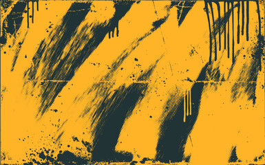 Urban street art yellow black graffiti punk banner background with drips and splatters. Spray paint effect, distress damaged edge retro template with halftone texture. Bold messy brush strokes.