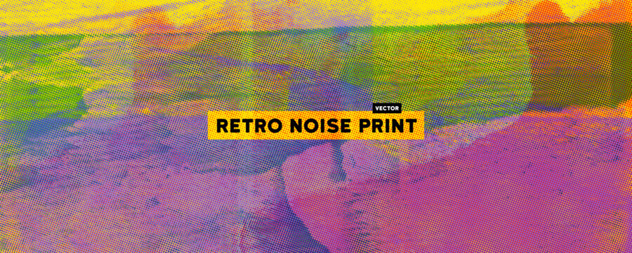 Risograph print punk background with linocut stamp texture overlay. Colorful trendy bg with analog riso print effect. Hand drawn street art neon background. Urban wallpaper with linocut stamps.
