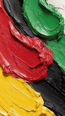 A colorful painting with red, yellow, and green colors. The painting appears to be abstract, with a mix of bold and vibrant colors. The overall mood of the painting is energetic and lively