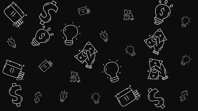 Creative finance and business doodles pattern on a dark background