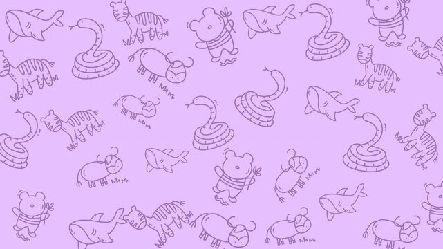 Animal pattern design with snakes, bears, cows, whales, and horses. Ideal for fabric, wallpaper, or gift wrap designs. Bold and engaging.