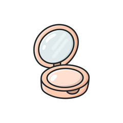 Pastel doodle compact powder vector icon in a clean illustrated style. Makeup product symbol for beauty, skincare, cosmetics, and self-care projects, web design, apps, social media, and graphic design