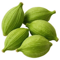 Green cardamom pods close up with fresh texture and natural light, perfect for cooking and spice use