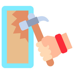 Break Hammer Flat Icon Mini Illustration, Use For Modern Concept, Print, Ui, Ux Kit, Web And App Development. Vector Related To Firefighter, Rescue And More