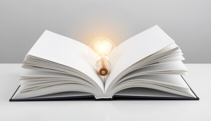 Fototapeta premium Illuminated Open Book with Glowing Light Bulb Symbolizing Knowledge and Innovation