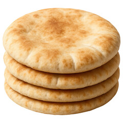 Stack of four round pita bread with golden brown toasted surface, soft texture, and fresh appearance