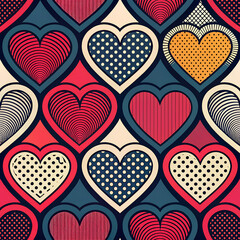 Bold graphic Valentine&rsquo;s Day seamless pattern with oversized hearts, strong contrast colors, modern pop art style