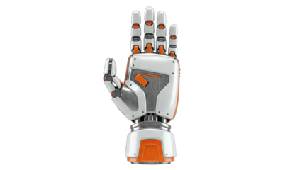 Robotic Hand Gesturing Stop on White Background