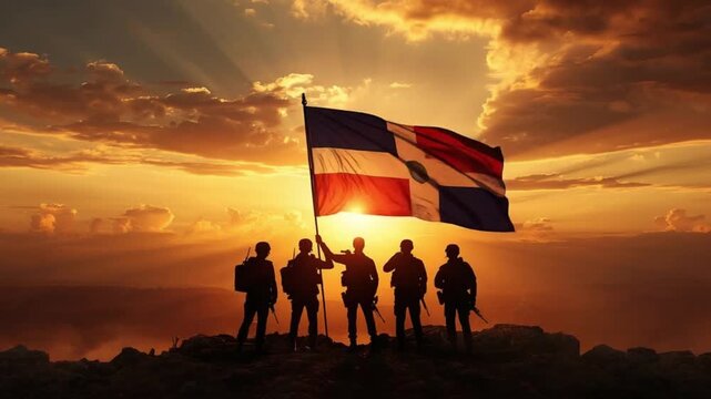 Silhouettes Honoring Dominican Republic Independence Day at Sunset
