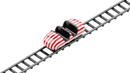 Roller Coaster Car on Track, Isolated on White Background