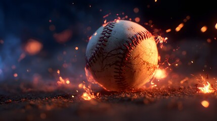 Fiery Baseball Ignites with Intense Energy and Sparks.