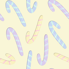 s Cute Christmas candy cane seamless pattern on teal background. Festive wrapping paper texture with pastel sweets.