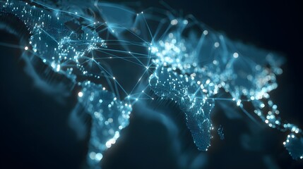 Global Network Connections Illuminated World Map Digital Art.