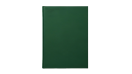 Solid dark green closed book with embossed spine detail, isolated on a transparent background for knowledge and study concepts