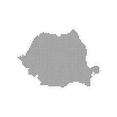 dotted halftone black silhouette of romania map isolated. romania country map for travel and presentation. romania halftones map vector illustration.  world maps circle. global map.