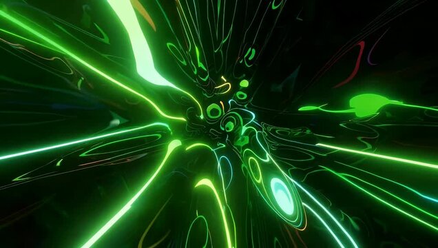 an intense 4k glowing neon green energy line forms a flaming abstract frame shimmering with electric power and dynamic motion producing a visually striking luminous border ideal for futuristic