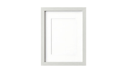 Minimalist light grey picture frame with white mat, isolated PNG for easy customization