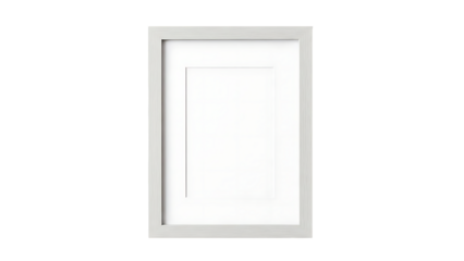 Minimalist light grey picture frame with white mat, isolated PNG for easy customization