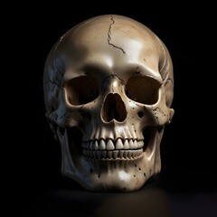 Obraz premium Realistic Human Skull in Dark Dramatic Lighting. 