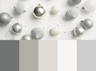 Christmas baubles with beads on white grunge background. Different color patterns