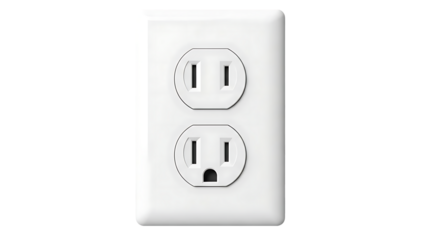 Electrical wall outlet isolated on transparent background. Standard North American dual socket for home and safety design.