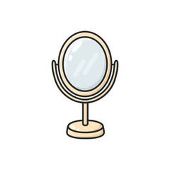 Obraz premium Pastel doodle table mirror vector icon in a clean illustrated style. Vanity and makeup mirror symbol for beauty, skincare, grooming, and self-care projects, web design, apps, social media, and graphic