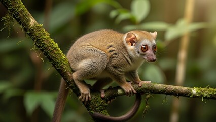 Fototapeta premium Eastern Lesser Bamboo Lemur on a Mossy Branch in Madagascar.