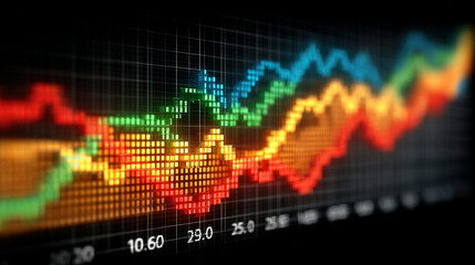 colorful fluctuating line graph on a digital display screen.