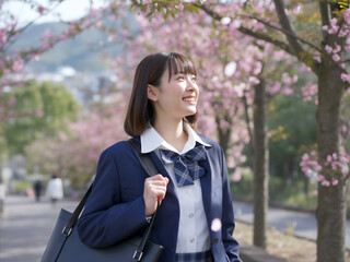 桜と女子高校生 Generative AI