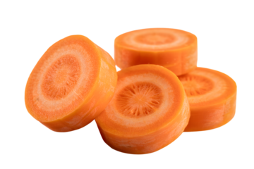 Fresh carrot slices, a healthy and vibrant food . Isolated on transparent background, png