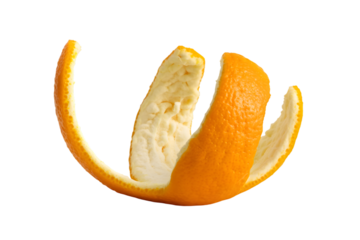 peeled orange peel forming a swirl pattern . Isolated on transparent background, png