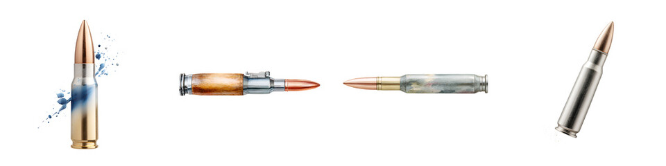 Naklejka premium Ammunition Variety: Close-Up of Cartridges on White Background. War Concept.