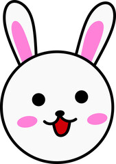 Cute Cartoon White Rabbit Head Sticking Out Tongue