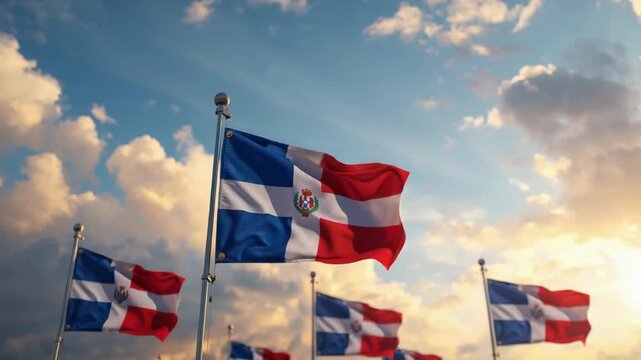 Multiple Dominican Flags Flying Together for Independence Day
