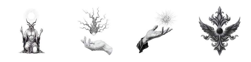 Obraz premium Mystical Alchemy: Engraved Hand Drawn Elements Collection