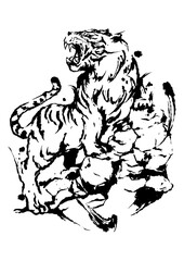 Tiger Standing on Rock – Powerful Japanese Ink Art