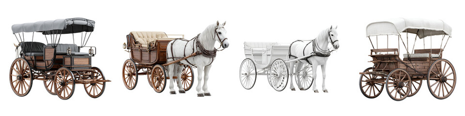 Fototapeta premium Set of Vintage Horse-Drawn Carriages Isolated on White